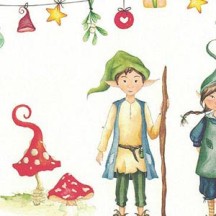 Christmas Elves and Mushrooms Italian Village Print Paper ~ Tassotti 